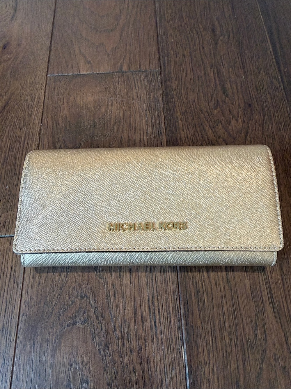 Michael Kors Slim Flat Saffiano Leather Metallic Gold Wallet - C74-005